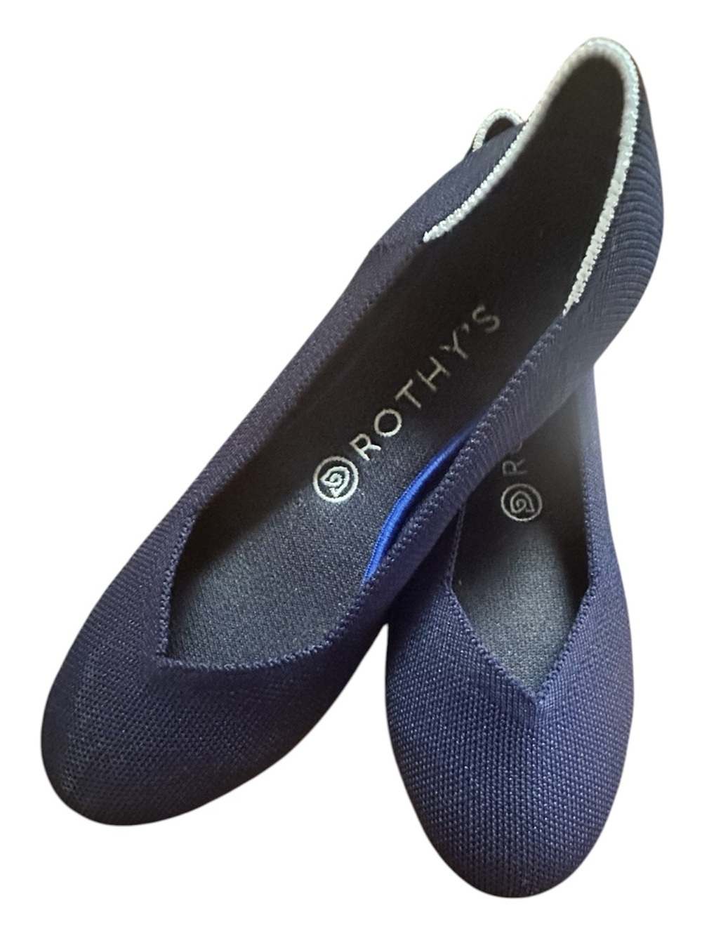 Rothy's Navy Knit Ballet Flats Round Toe with Silver Trim